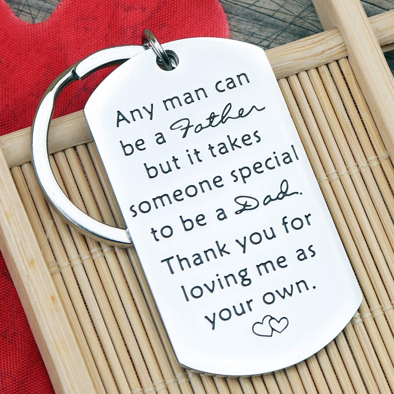 XGAKWD Step Dad Father in Law Keychain Gift, Any Man Can Be a Father Thank You Loving Me as Your Own, Father's Day Daddy Papa Birthday Christmas Keyring - Image 5